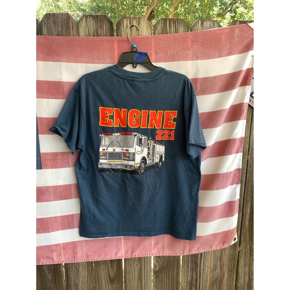Vintage 90s Navy blue firefighter Dodgintown  Single stitch Tshirt L